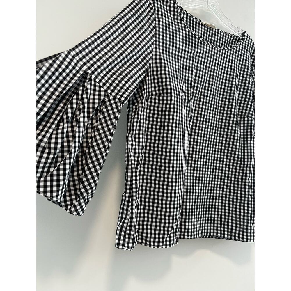 Jane & Delancey Bell Sleeve Cotton Top Black & White Gingham Medium